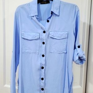 LAFAMILIA Oversized Button Front Relaxed Fit Shirt Blue 👕